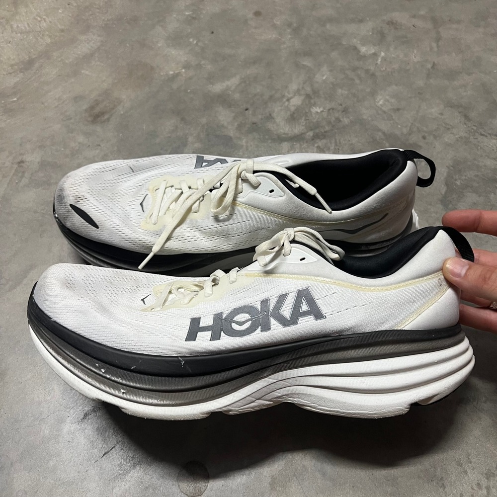 Hoka Bondi 8 Mens Size 15 White Black Running Shoes 1123202 WBLC Sneaker